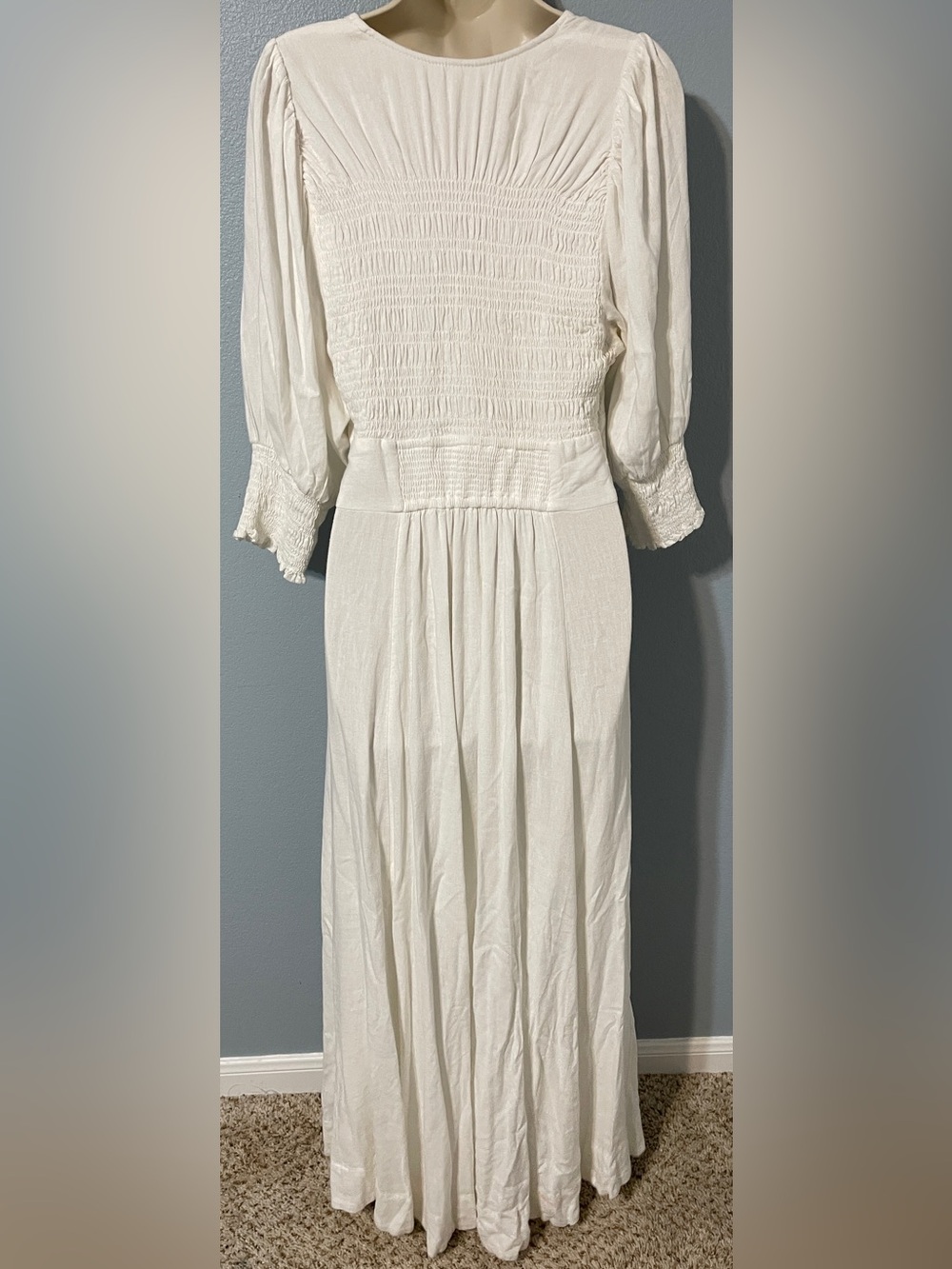 Free People String Of Hearts White Maxi Dress Smocked Front Cut Out Medium - Picture 4 of 8